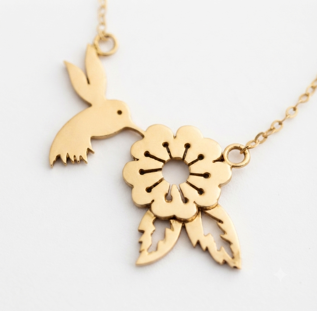 Hummingbird Flower Gold Necklace