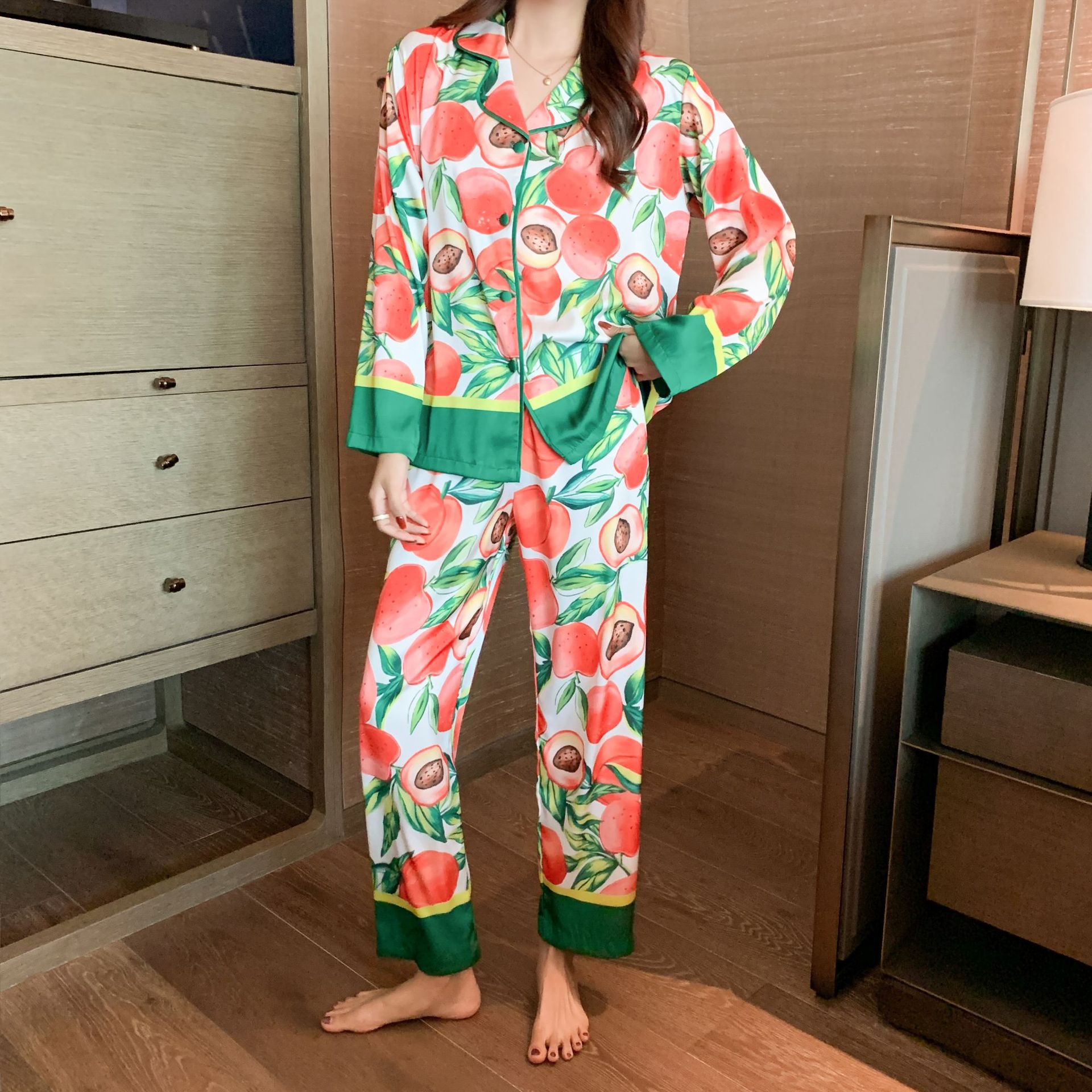 Fruit-printed Household Clothes Net Red Pajamas