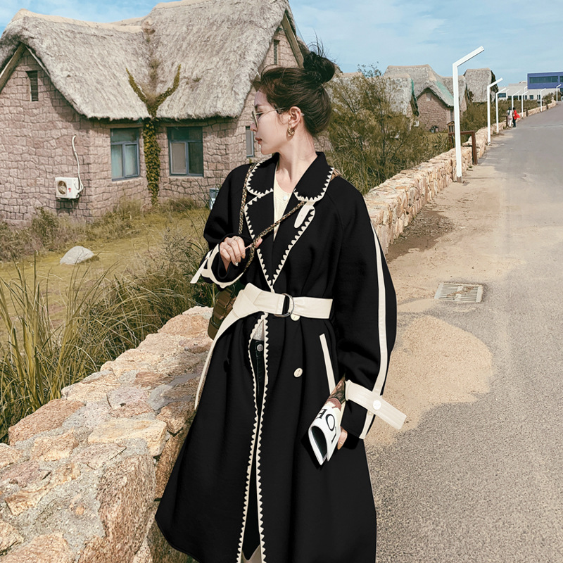 Beige Double-sided WoolWomen's Color Edge Baggy Felt Coat