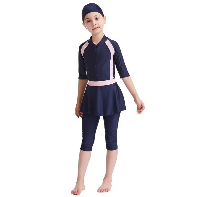 Girls' Solid Color Conservative Swimsuit Blue - Shop at LoveMi