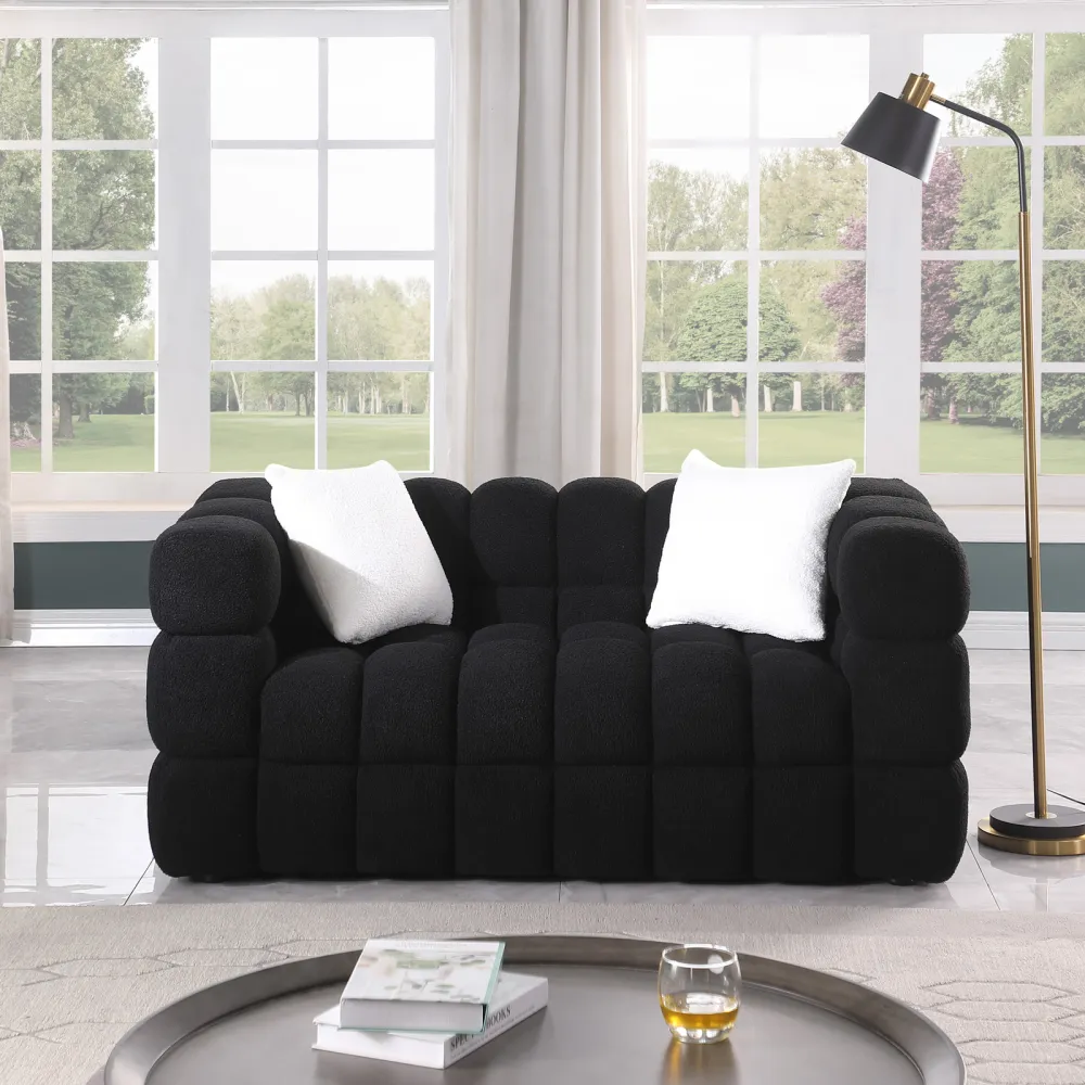 62.2length ,35.83inch Deepth ,human Body Structure For USA People, Marshmallow Sofa,boucle Sofa ,BLACK Color, 2 Seater