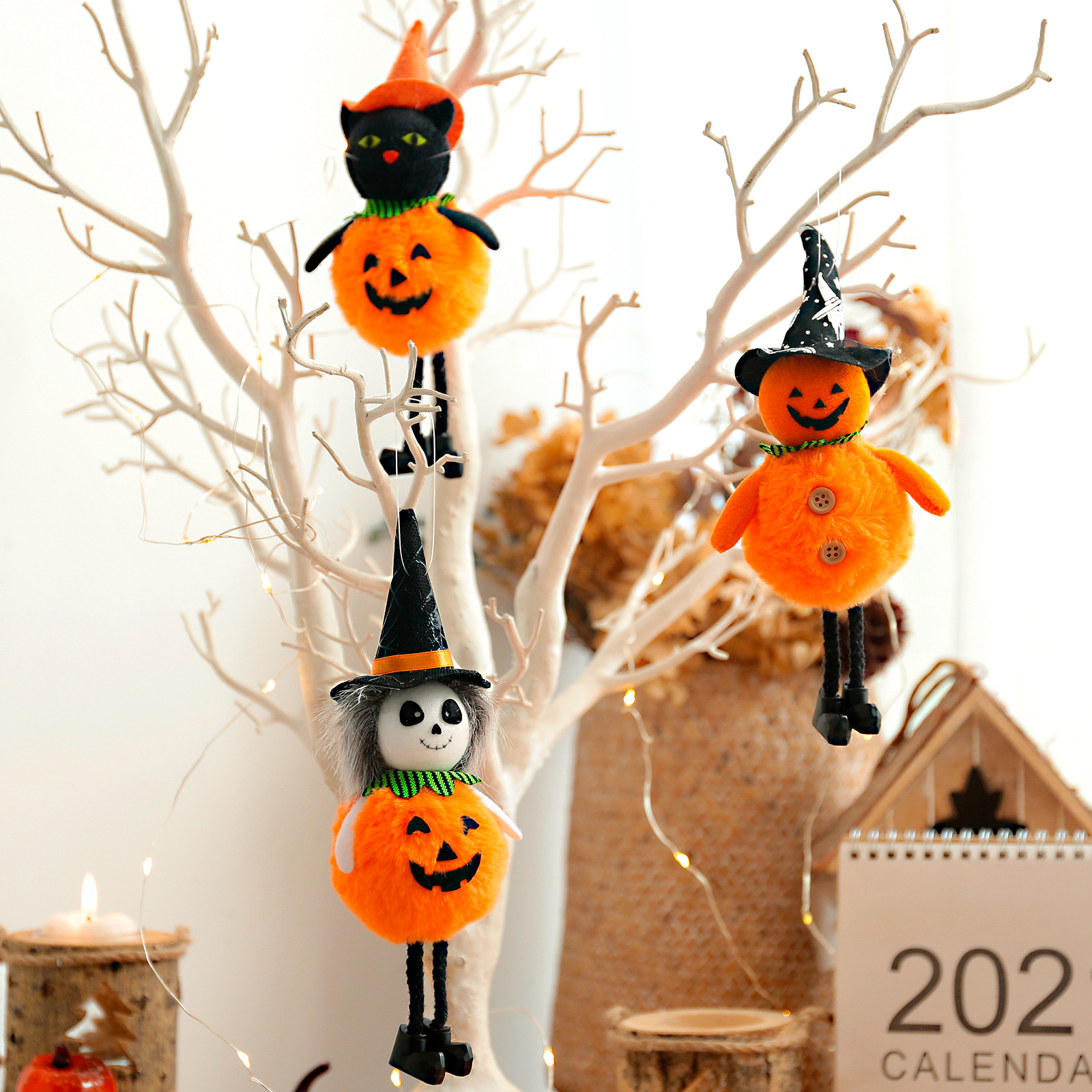 Pumpkin witch ornaments broom haunted house decoration