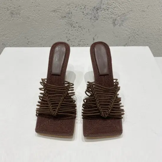 Square-toe High-heel Sandals In Woven Mesh And Leather