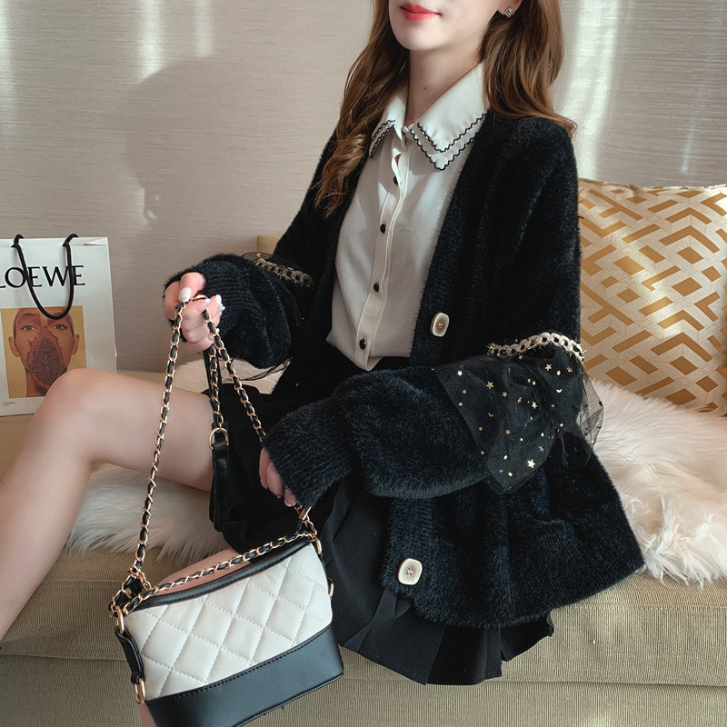 Women's Loose-fitting Lace Mink Fleece Cardigan Knitted Jacket