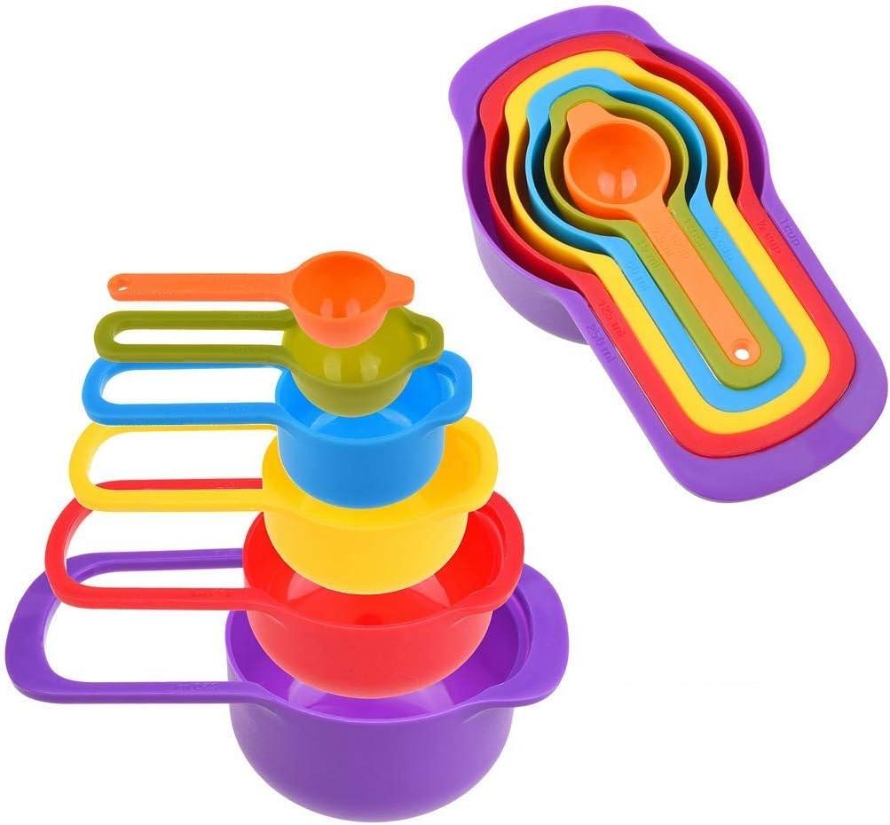 6PCS Measuring Cups And Spoons Little Cook Colorful Measuring Cups And Spoons Set Stackable Measuring Spoons Nesting Plastic Measuring Cups Dishwasher Safe Durable Ramdon Colors