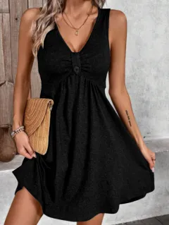 Summer Fashion Casual Short Sleeve Dress For Women - Black - View 1