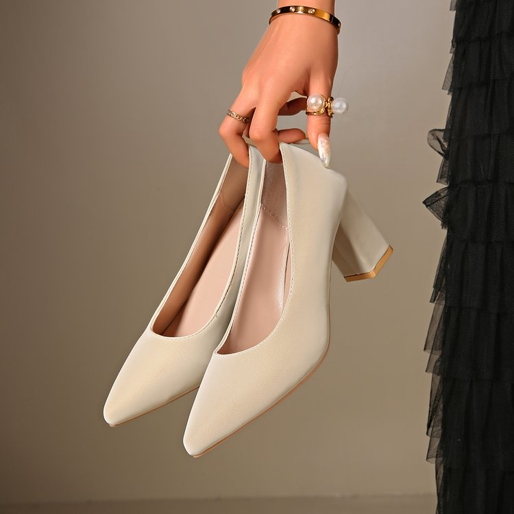 Women's Chunky Heel Pumps 2025 New Korean Style Simple Fashion Shoes Pointed Toe High Heels