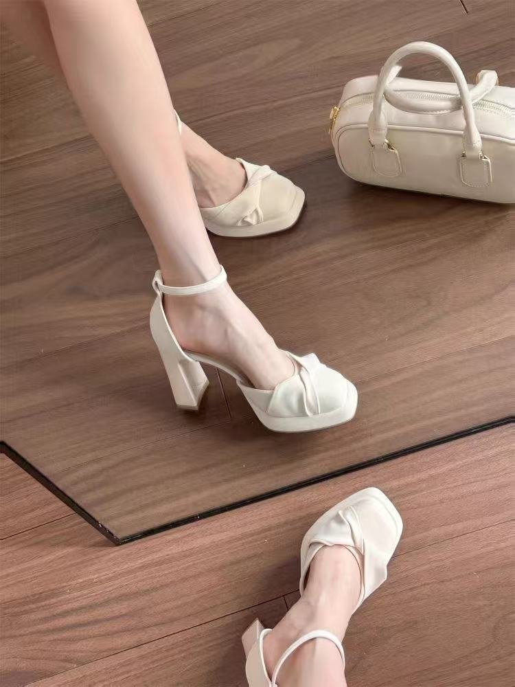 Ruched Platform Block Heels, picture 3 of 4