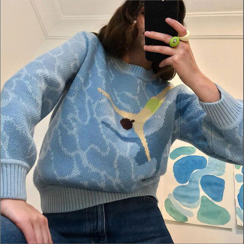 Wave Paisley Print Oversized Sweaters Long Sleeve Autumn Winter Jumpers