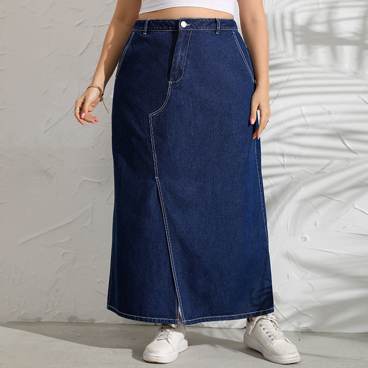 European And American Stitching Blue Slim Denim Long Skirt Women