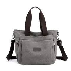 Shoulder Travel Canva Retro Messenger Female Bag - Grey - View 1
