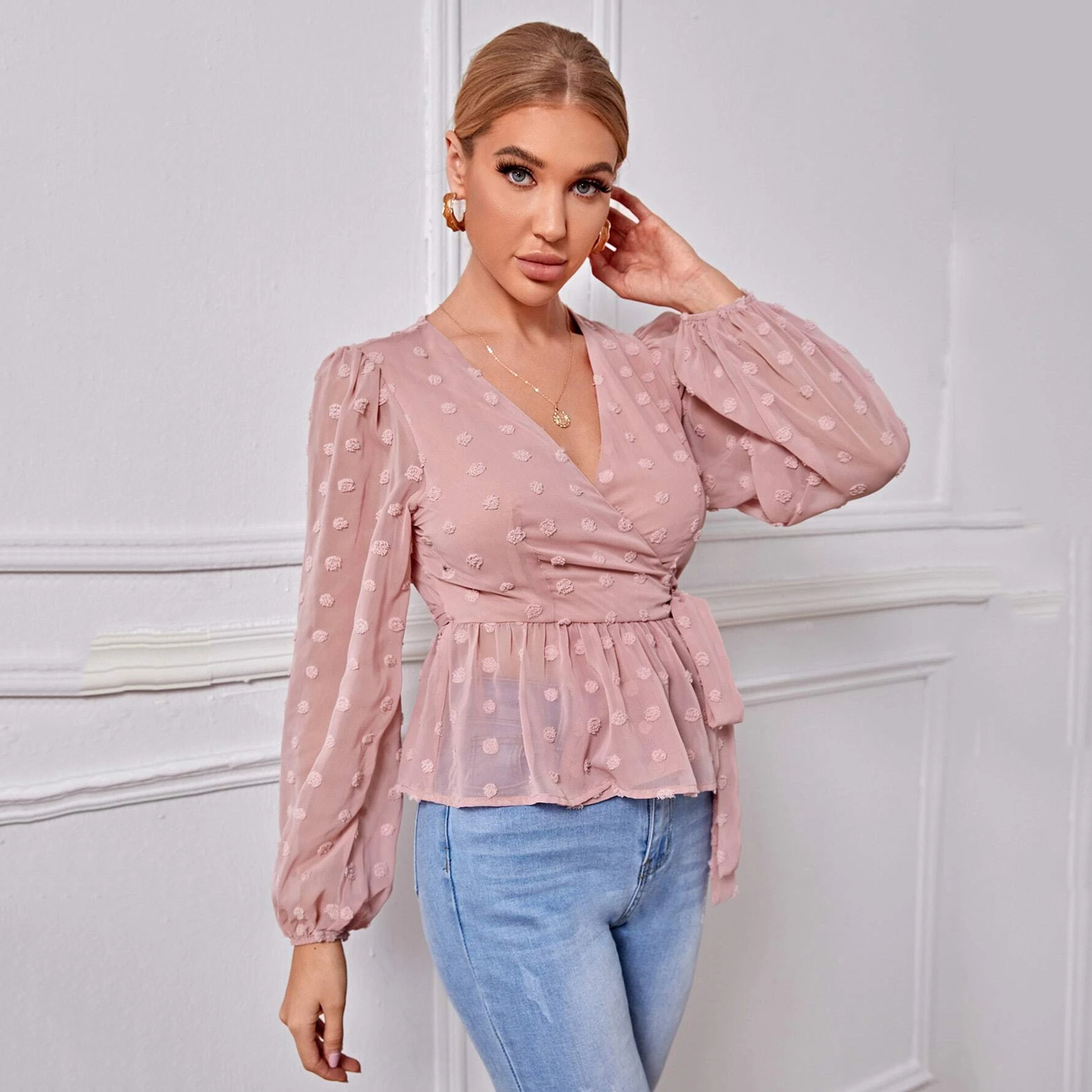 Title 4, V-neck Slim-fit Light Mature Blouse Women