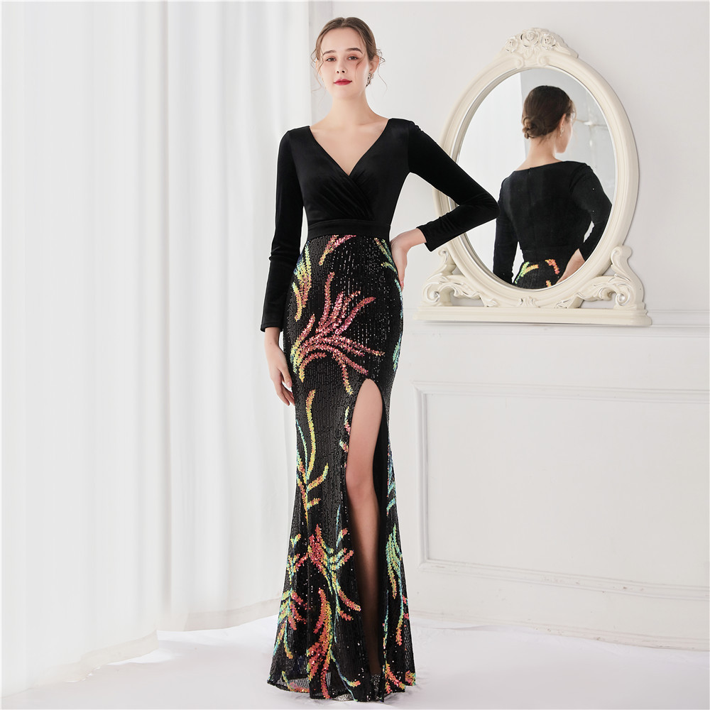 Beaded Long-Sleeve Mermaid Evening Dress, picture 6 of 6