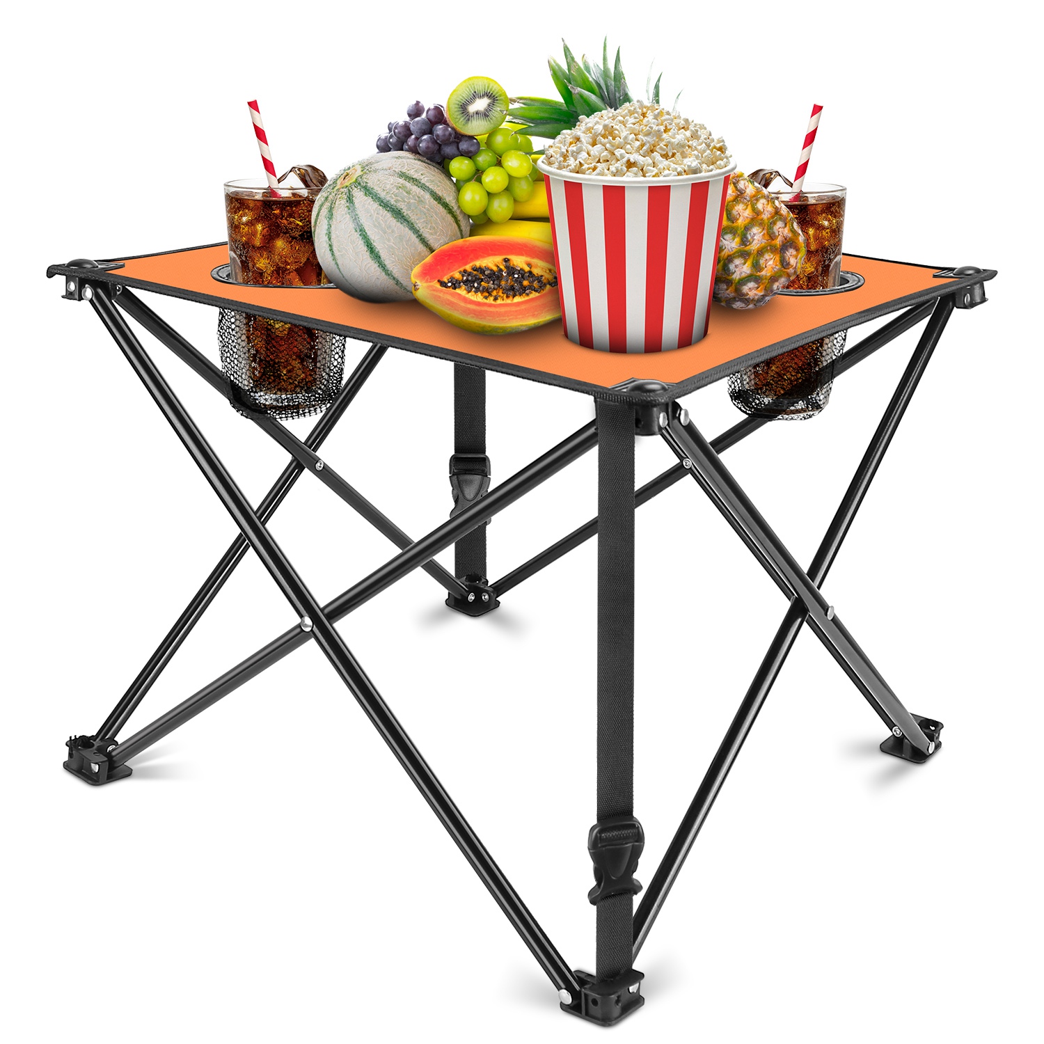 1Pc 2Pc Options Foldable Camping Table Portable Picnic Table Lightweight Travel Desk With 2 Cup Holders Carrying Bag Color Options Black Orange Green Red Blue Navy Blue image 36
