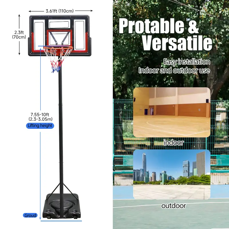 TotheCORE Basketball Stand 4.43-10.00ft Adjustable Portable Basketball Hoop & Goal PC Backplate, Large Base & Wheels