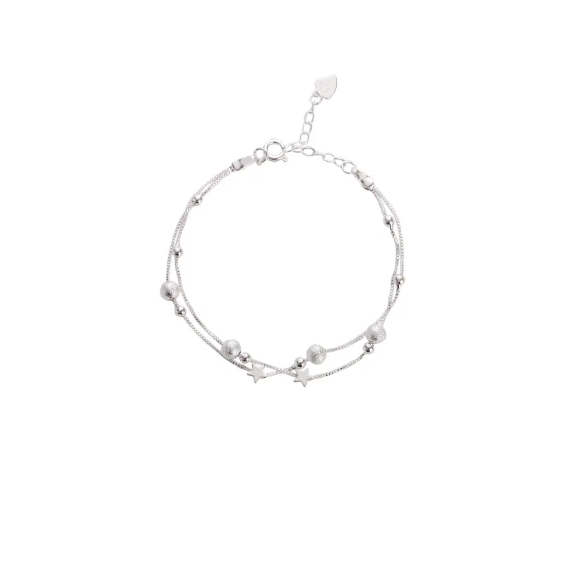 925 Sterling Silver Double Star Bracelet For Girls