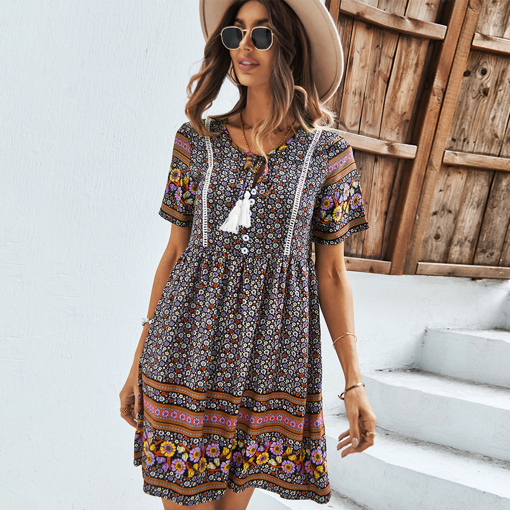 European And American Fashion Women's Wear Amazon Print Dress Bohemian Style