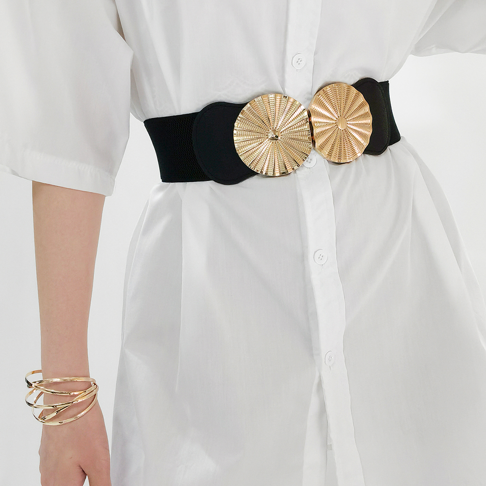 Stylish Women's Wide Belt Elastic Elastic Metal Circle With Jacket Shirt-skirt Waist Seal
