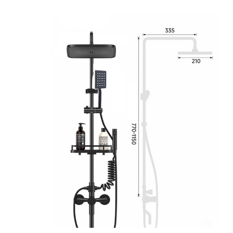 4-Way Diverter Black Bathroom Shower Mixer Twin Head Large Square Bar Set — image 3