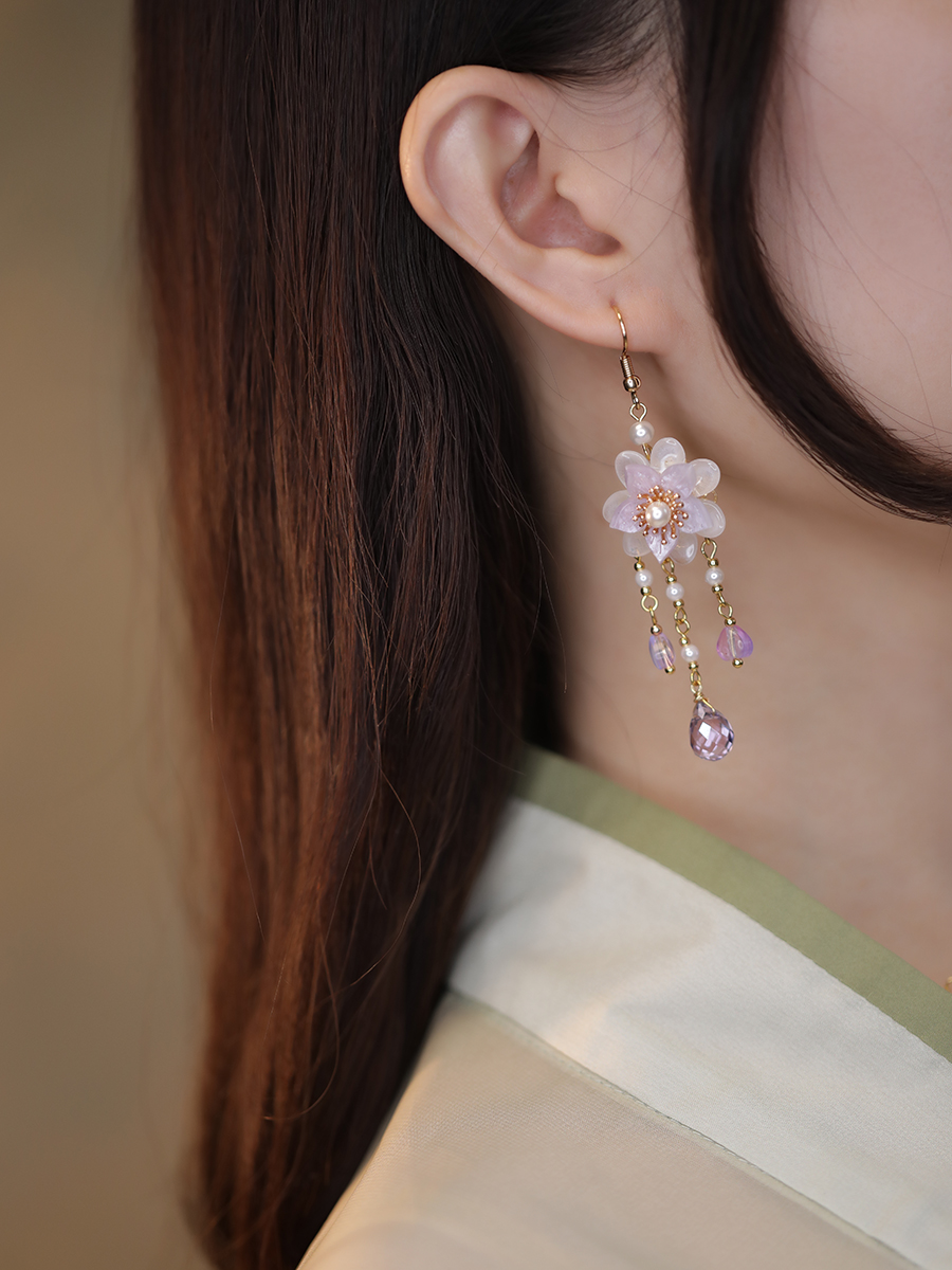 Hanfu Accessories Tassel Long Earrings Flowers
