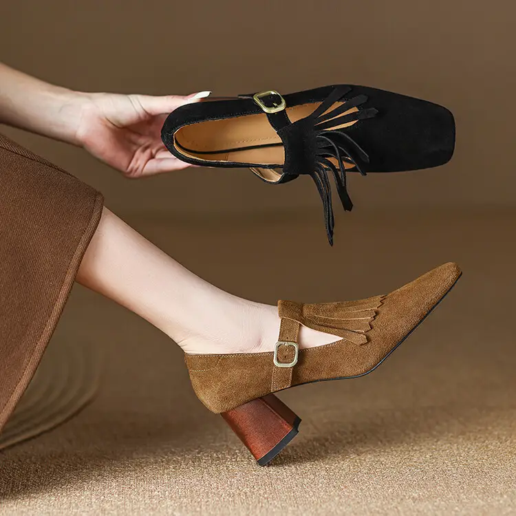 Spring And Autumn Korean Version Of Tassel Deep Mouth Thick With Female Single Shoes