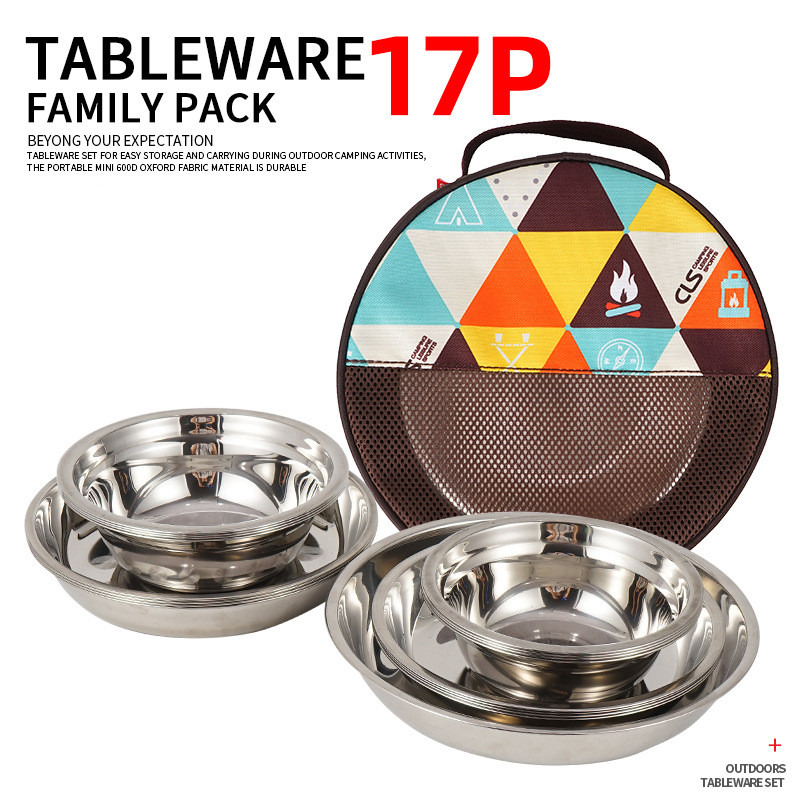 Title 2, Stainless Steel Dinner Plate 17-piece Set Campi...