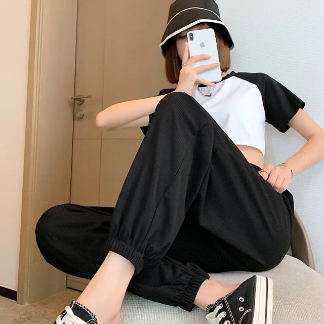 White Ice Silk Sweatpants Women Loose Summer Thin Section Black - Shop at LoveMi