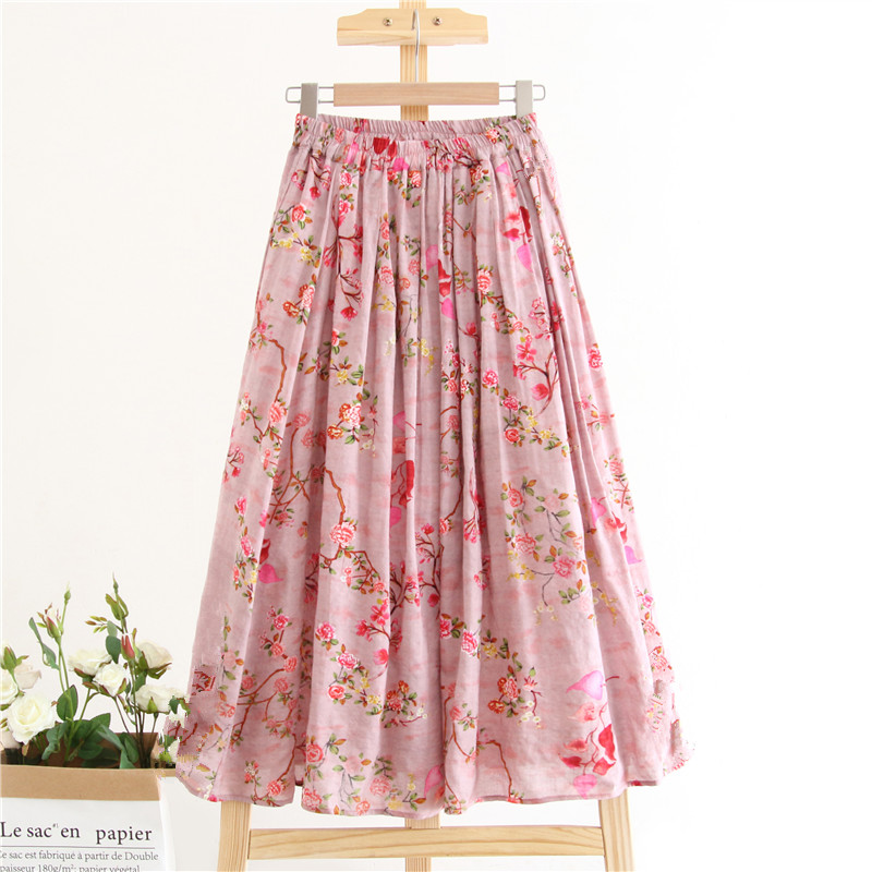 Women's Cotton And Linen Color A Line Floral Long Dress Picture Color - Shop at LoveMi