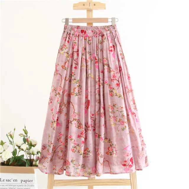 Women's Cotton And Linen Color A Line Floral Long Dress - Shop at LoveMi