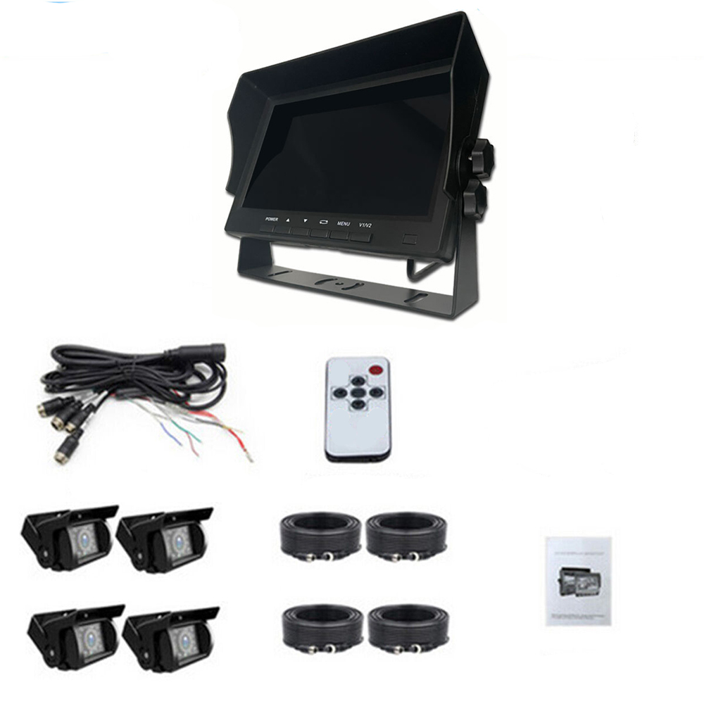 7  Screen 4CH Car Monitor Portable Reversing Camera For Truck RV BUS Trailer