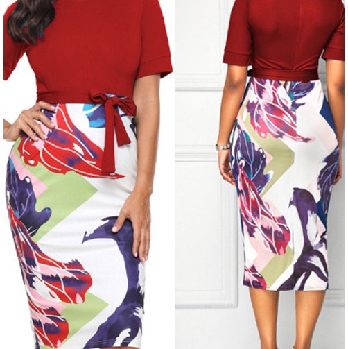 Round Neck Printed Belt Quilt Short Sleeve