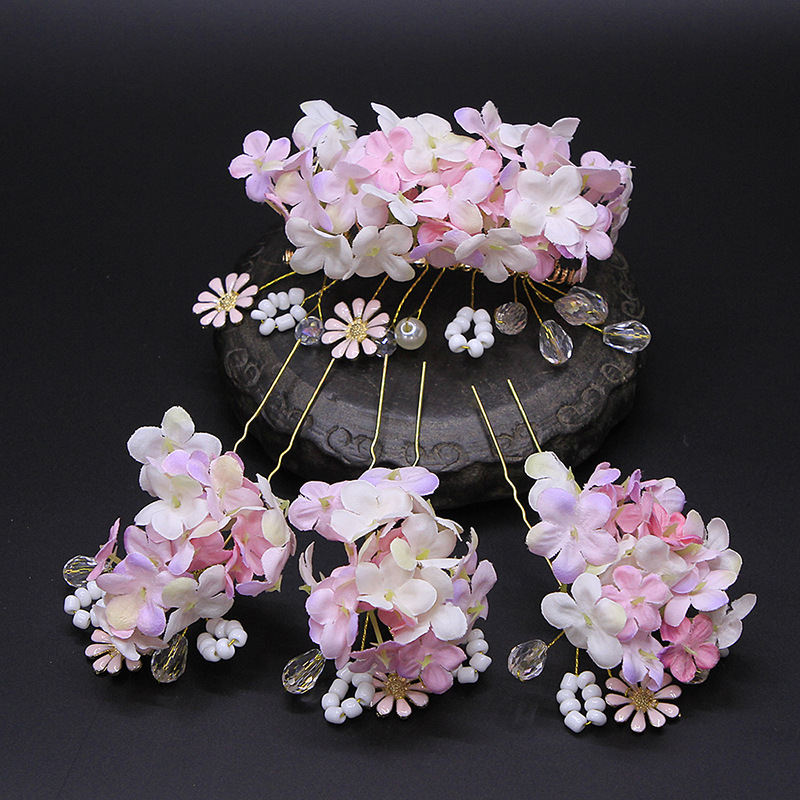 Ancient Hanfu Silk Flower Ancient Style Small Flower Suit Pink - Shop at LoveMi