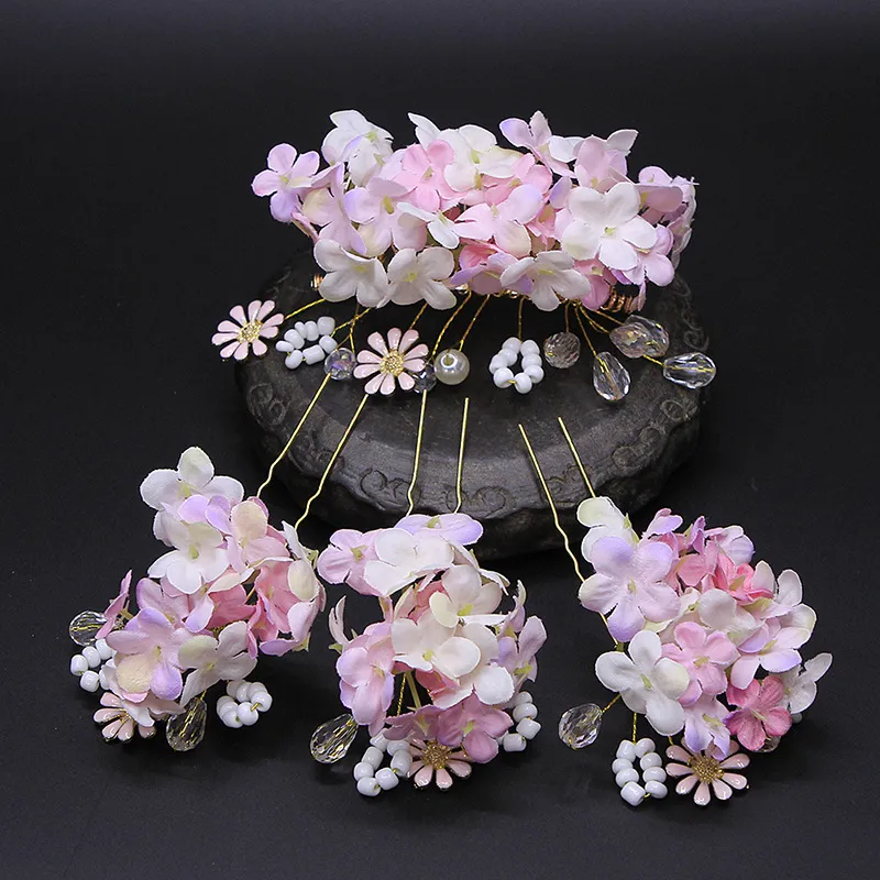 Ancient Hanfu Silk Flower Ancient Style Small Flower Suit - Pink