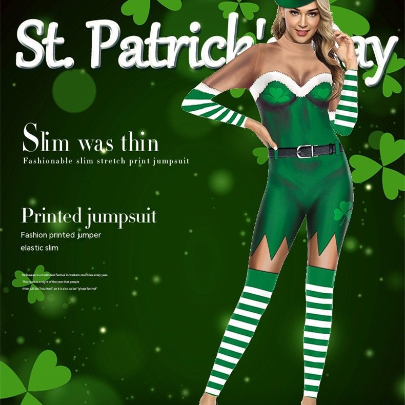 St. Patrick's Day 3D Digital Print Jumpsuit