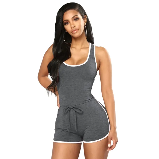Fashion Solid Color Sexy Racer Back Jumpsuit Grey - Shop at LoveMi
