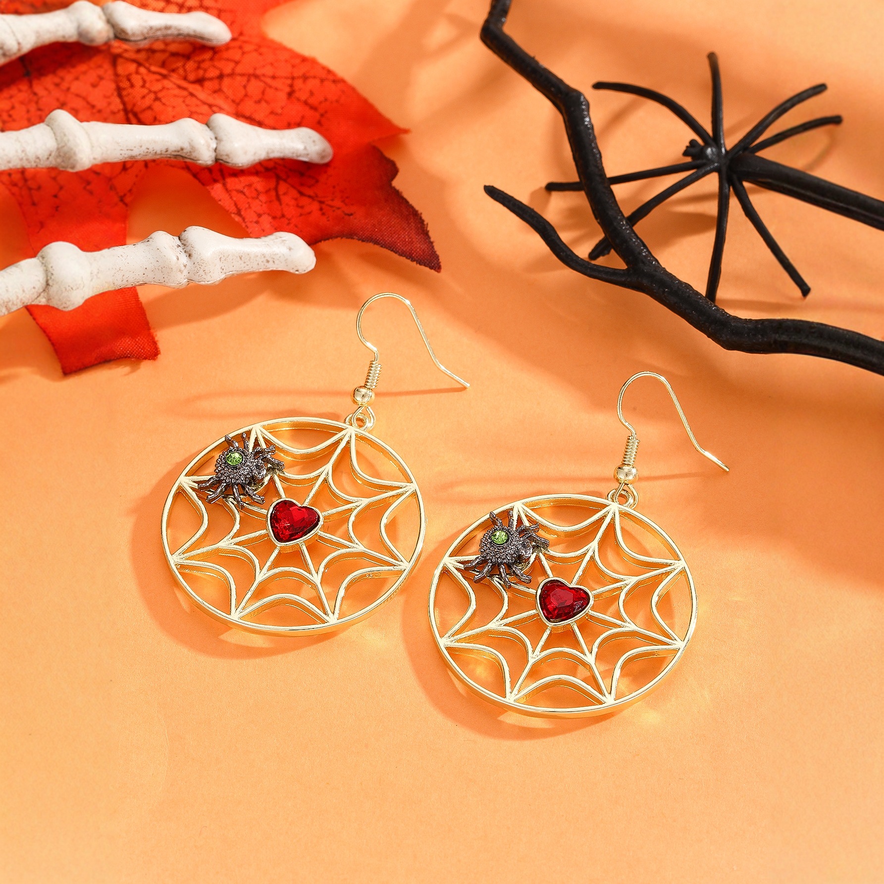 And personalized spider web spider pendant earrings (silver)