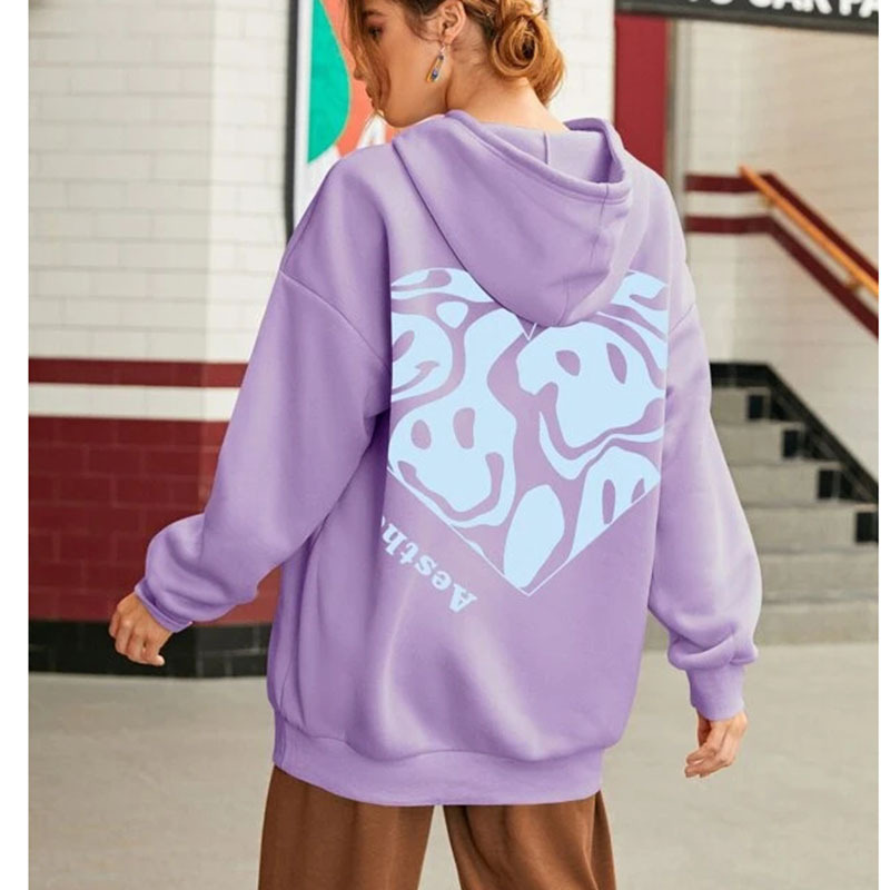 Women's Printed Dropped Shoulder Fleece Hoodie