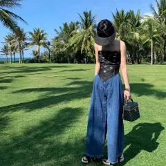 Retro Simple Commuter Temperament High Waist Thin Wide Leg Jeans Women - Blue - View 1