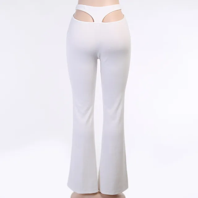 Women's T Line Cutout Wide Leg Stretch Slim Pants White - Shop at LoveMi
