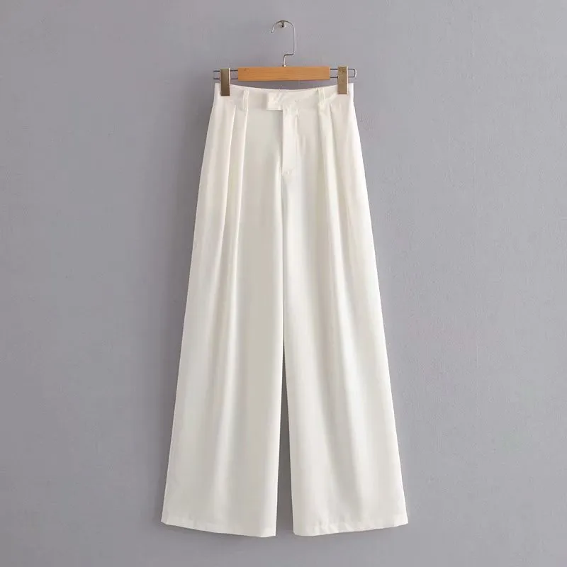 European And American New Loose High Waist Wide Leg Mopping Pants - White