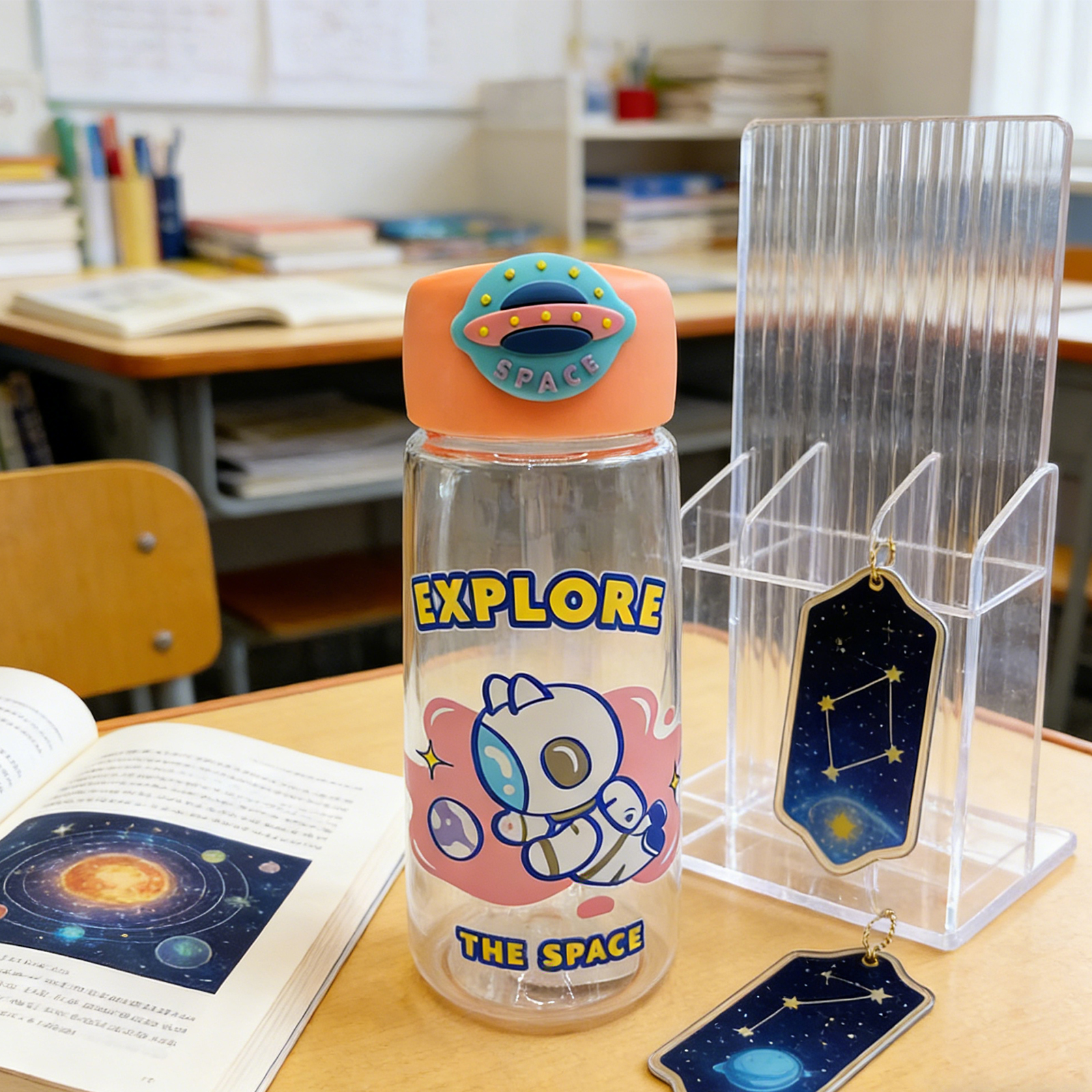 Astronaut Cat Plastic Bottle 400ml-Pink 3