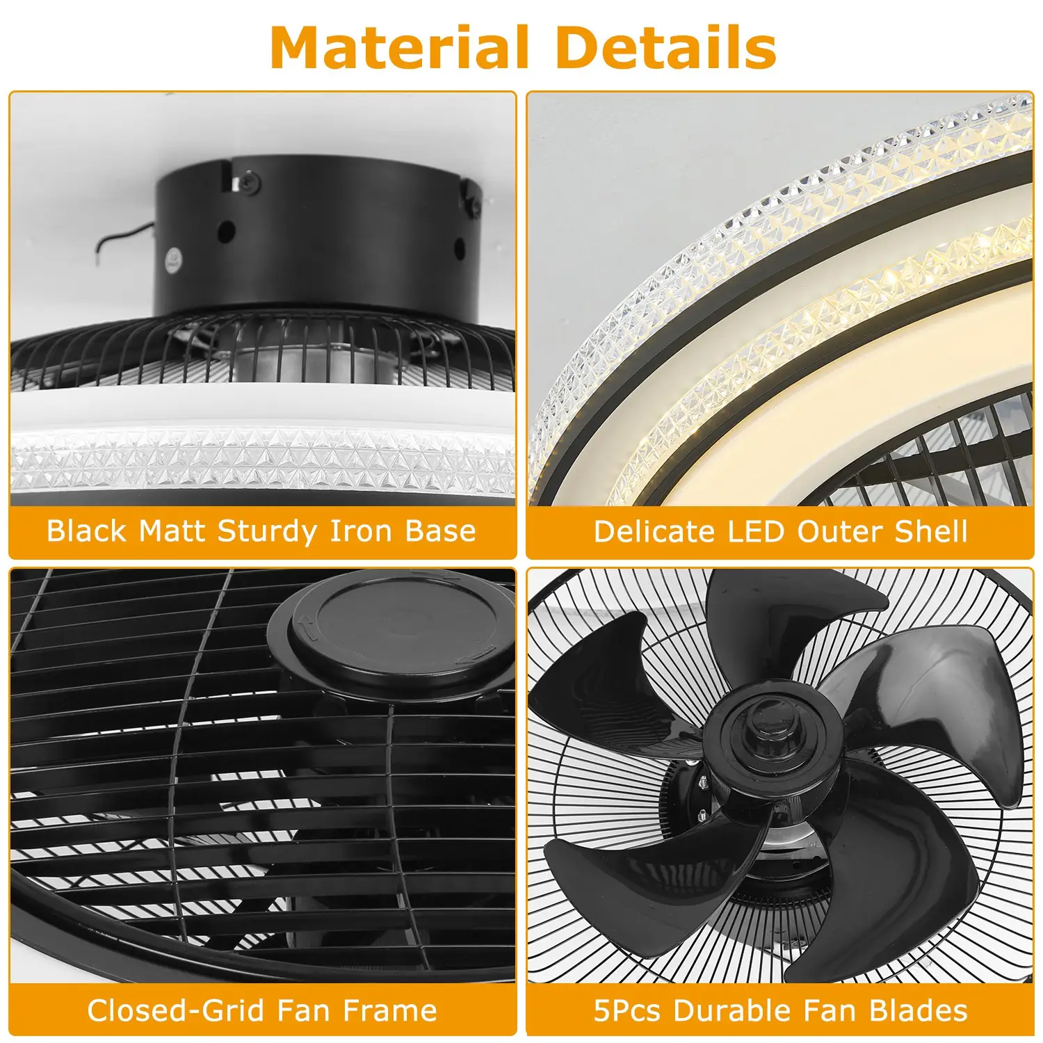 20.5in Ceiling Fan With Light Round Pendant Fan Lamp 30W LED Ceiling Fan With 3-Fan Speed Remote Control Timer APP Control