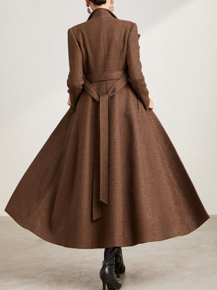 Women's Double Collar Long Slim Fit Tweed Coat