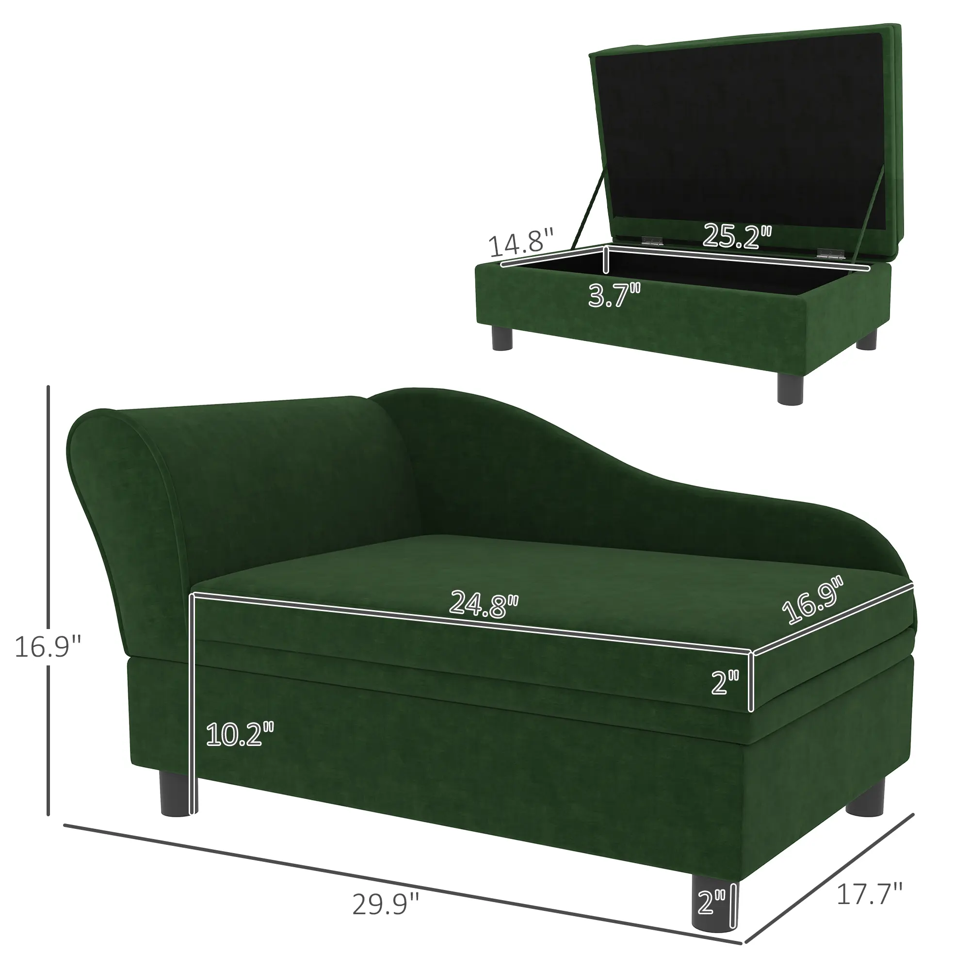 Pet Sofa Bed Couch With Storage,with Soft Cushion , Green