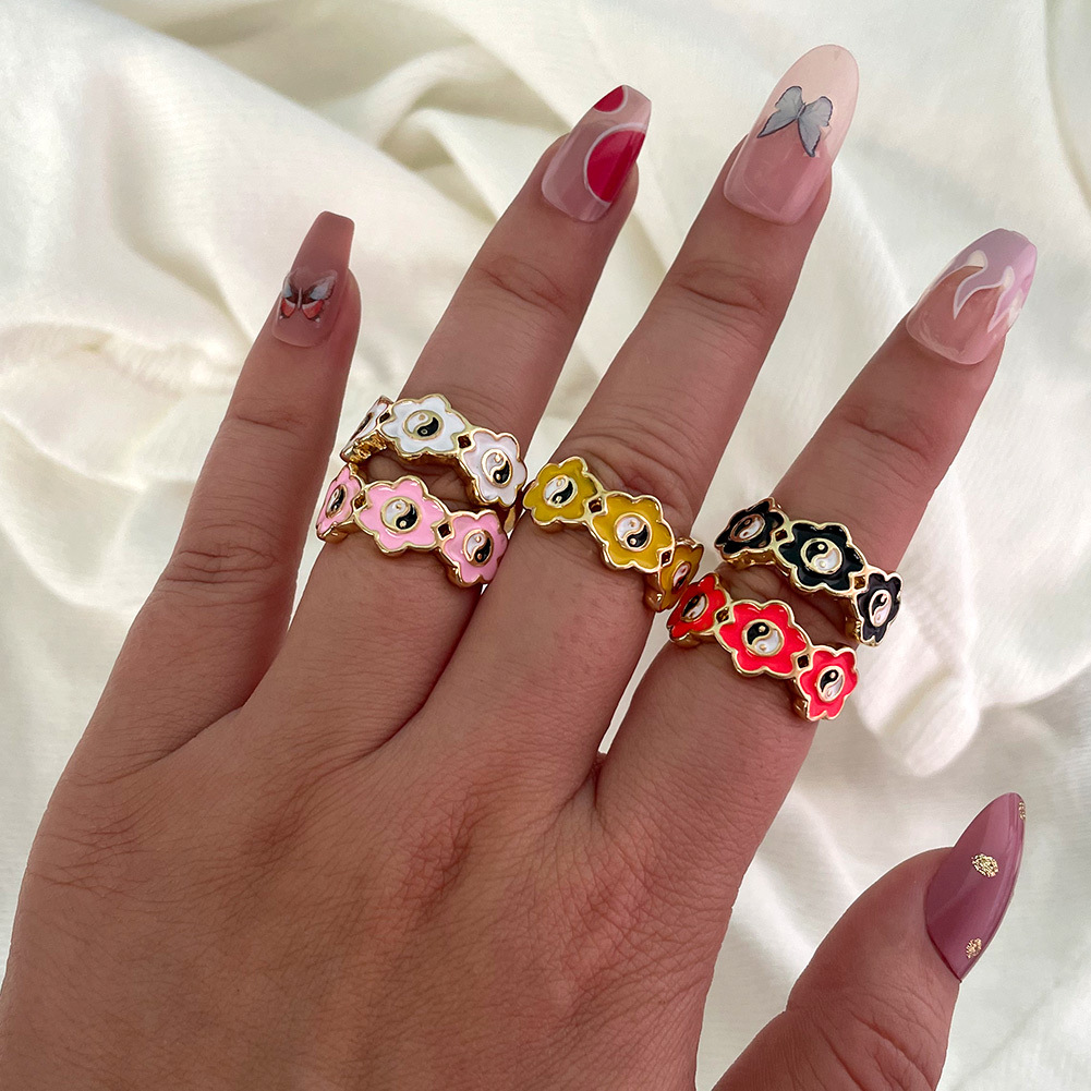Women's Alloy Drip Oil Color Flower Bagua Ring