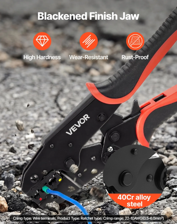 VEVOR Crimping Tool, 22-10 AWG Ratcheting Wire Crimper Tool, Labor-Saving Electrical Terminal Crimp Pliers With Clear Metric & AWG Markings, Quick Release, Adjustable Force For Multiple Terminals — foto 8