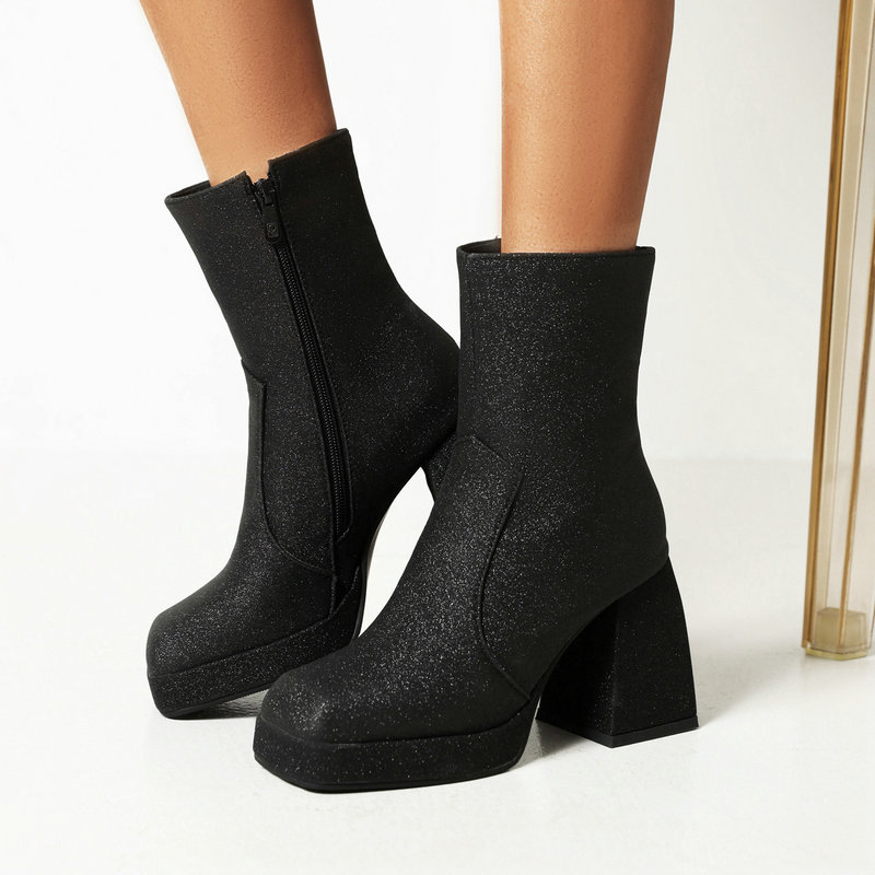 Title 6, Square Toe Booties Female High Heel Martin Boot...