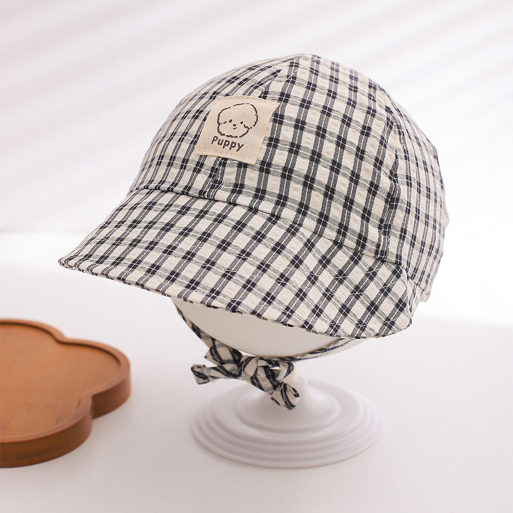 Summer Baby Checkered Lace-up Fisherman Hat For Boys And Girls - Sun Protection Wide-brimmed Baseball Cap For Daily Outdoor Use 4