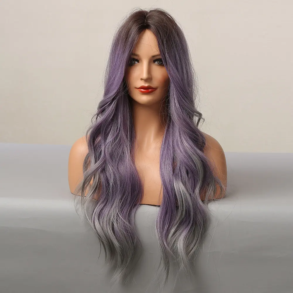 High Temperature Silk Medium Curly Hair Purple Mixed Color