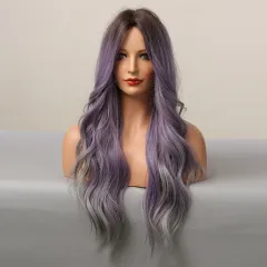 High Temperature Silk Medium Curly Hair Purple Mixed Colour Women's Wig - Purple - View 1